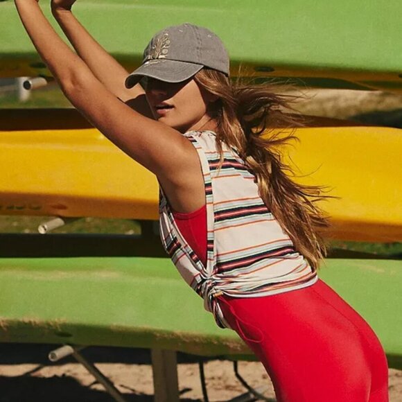 NWT FP Movement Tempo Sport Mode Ivory Striped Muscle Tee - Picture 4 of 5